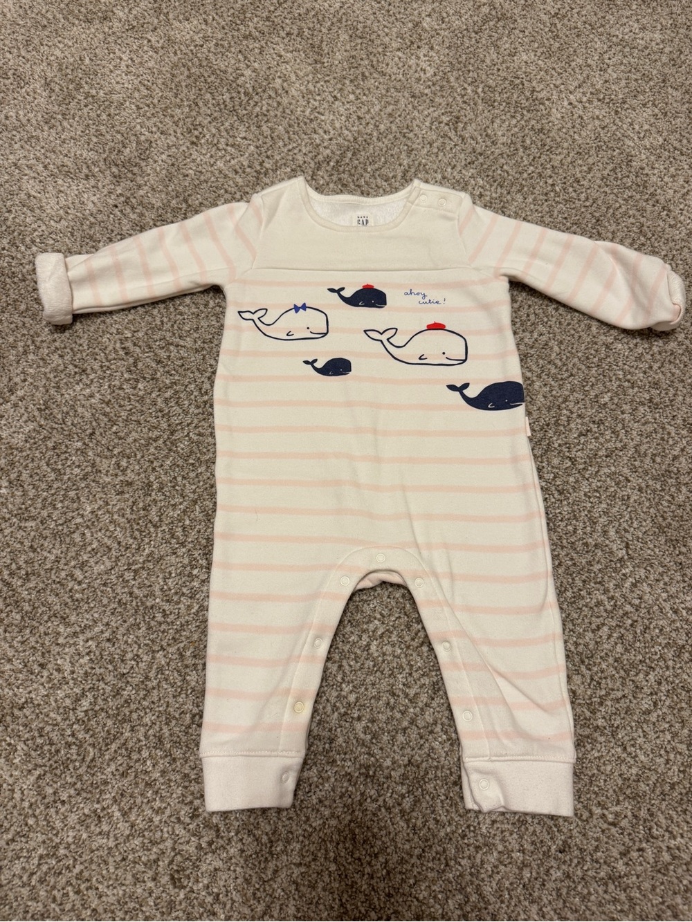 GAP Pink & Navy Whale Stripe Baby One-Piece